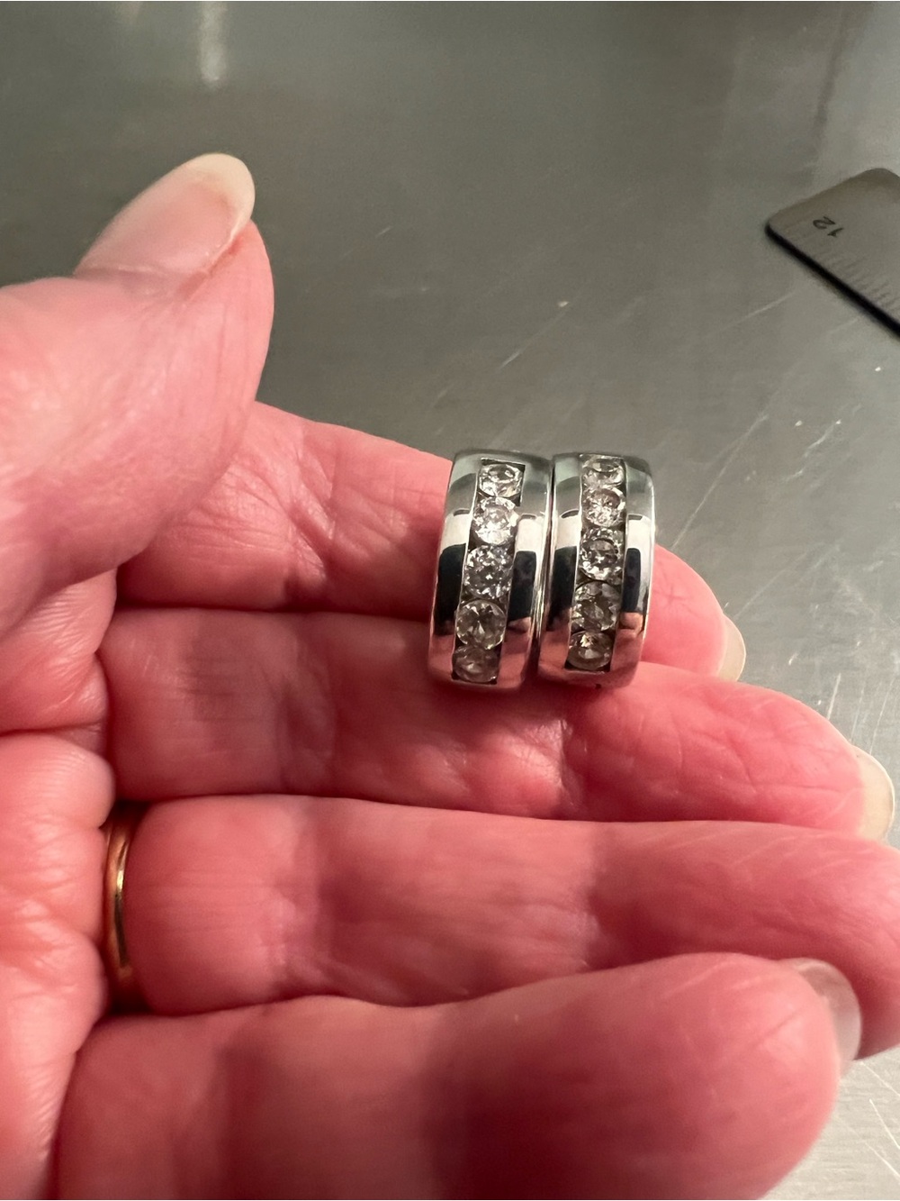Heavy Sterling Silver Huggie style Hoop Earrings with CZ’s